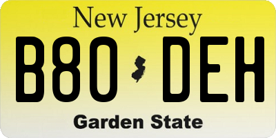 NJ license plate B80DEH