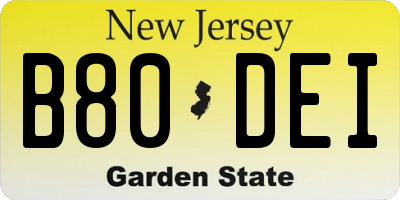 NJ license plate B80DEI