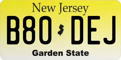 NJ license plate B80DEJ