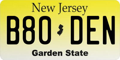 NJ license plate B80DEN