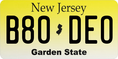 NJ license plate B80DEO