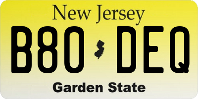 NJ license plate B80DEQ