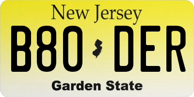 NJ license plate B80DER