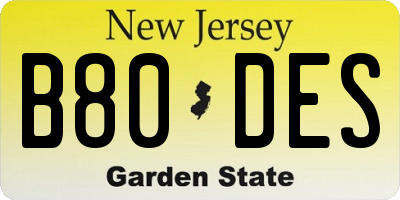 NJ license plate B80DES