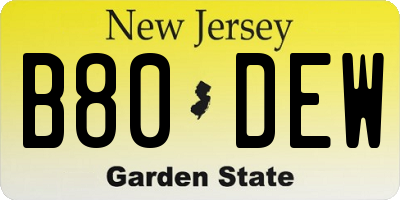 NJ license plate B80DEW