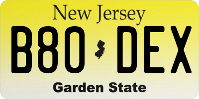NJ license plate B80DEX