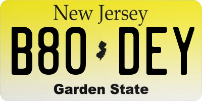 NJ license plate B80DEY