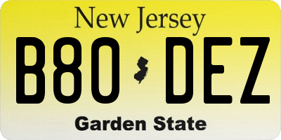NJ license plate B80DEZ