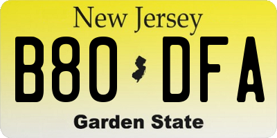NJ license plate B80DFA