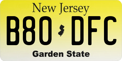 NJ license plate B80DFC