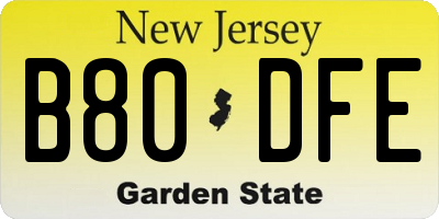 NJ license plate B80DFE