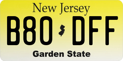 NJ license plate B80DFF