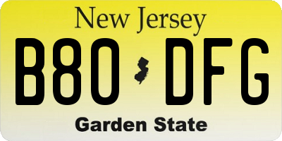 NJ license plate B80DFG