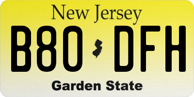 NJ license plate B80DFH