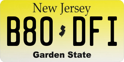 NJ license plate B80DFI
