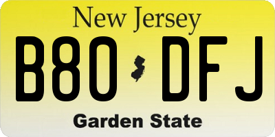 NJ license plate B80DFJ
