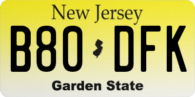 NJ license plate B80DFK