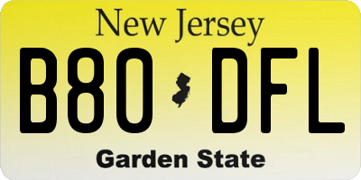 NJ license plate B80DFL