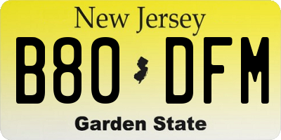 NJ license plate B80DFM