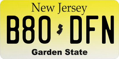 NJ license plate B80DFN