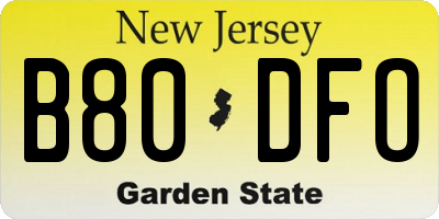 NJ license plate B80DFO