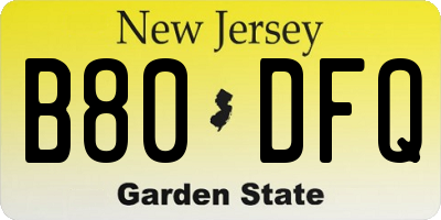 NJ license plate B80DFQ