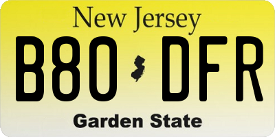 NJ license plate B80DFR