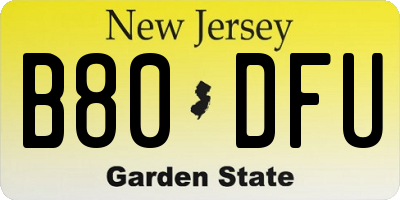 NJ license plate B80DFU