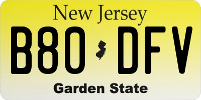 NJ license plate B80DFV
