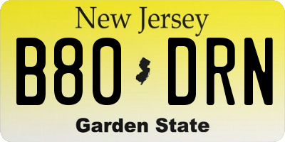 NJ license plate B80DRN