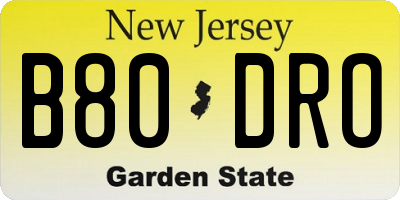 NJ license plate B80DRO