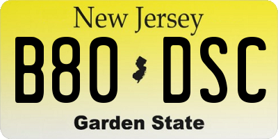 NJ license plate B80DSC