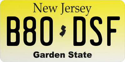 NJ license plate B80DSF