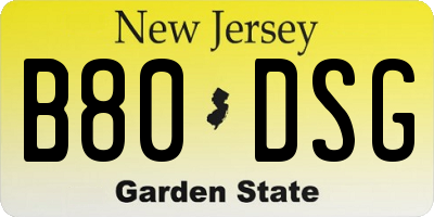 NJ license plate B80DSG