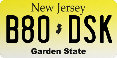 NJ license plate B80DSK