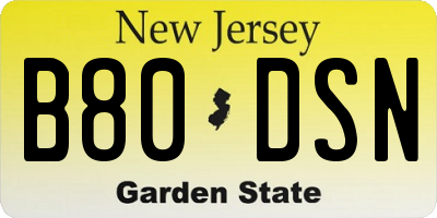 NJ license plate B80DSN