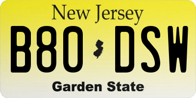 NJ license plate B80DSW