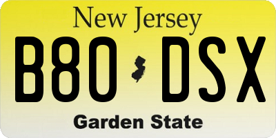 NJ license plate B80DSX
