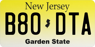 NJ license plate B80DTA