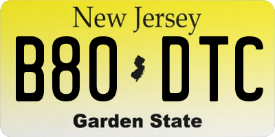 NJ license plate B80DTC