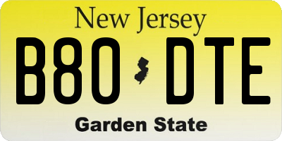 NJ license plate B80DTE