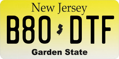 NJ license plate B80DTF