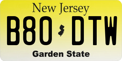 NJ license plate B80DTW