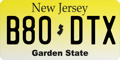 NJ license plate B80DTX
