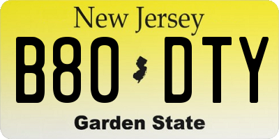 NJ license plate B80DTY