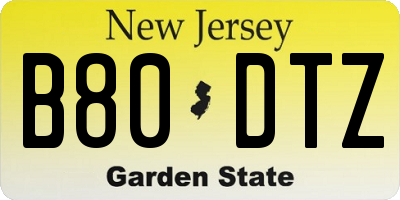 NJ license plate B80DTZ