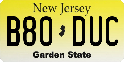 NJ license plate B80DUC