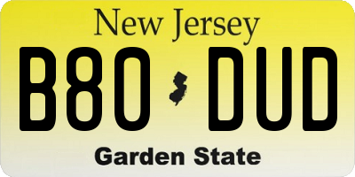 NJ license plate B80DUD