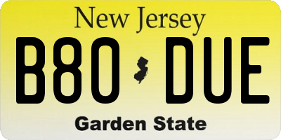 NJ license plate B80DUE