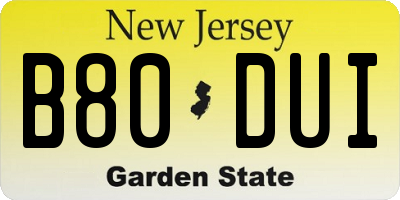 NJ license plate B80DUI